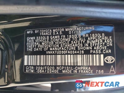 Zdjęcie 12 z 12 samochodu: 2015 TOYOTA YARIS VIN:VNKKTUD30FA034428 - miniatura