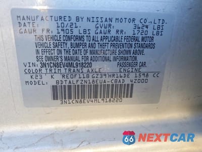 Zdjęcie 12 z 12 samochodu: 2021 NISSAN VERSA SV VIN:3N1CN8EV4ML918220 - miniatura