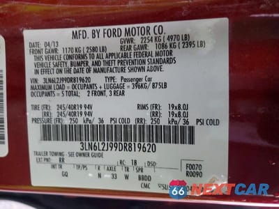Zdjęcie 12 z 12 samochodu: 2013 LINCOLN MKZ VIN:3LN6L2J99DR819620 - miniatura
