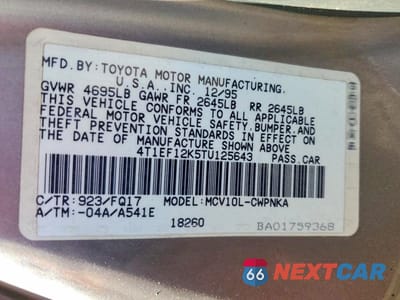 Zdjęcie 12 z 12 samochodu: 1996 TOYOTA CAMRY LE V6 VIN:4T1EF12K5TU125643 - miniatura