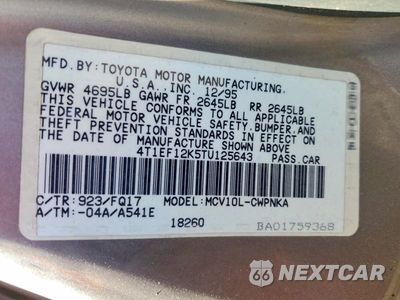 Zdjęcie 12 z 12 samochodu: 1996 TOYOTA CAMRY LE V6 VIN:4T1EF12K5TU125643 - miniatura