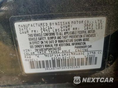 Zdjęcie 12 z 12 samochodu: 2017 NISSAN SENTRA S VIN:3N1AB7AP5HY240183 - miniatura