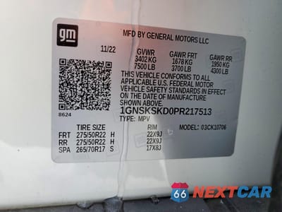 Zdjęcie 13 z 13 samochodu: 2023 CHEVROLET TAHOE K1500 PREMIER VIN:1GNSKSKD0PR217513 - miniatura