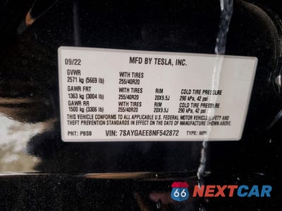 Zdjęcie 14 z 15 samochodu: 2022 TESLA MODEL Y VIN:7SAYGAEE8NF542872 - miniatura