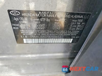 Zdjęcie 13 z 13 samochodu: 2019 HYUNDAI SANTA FE SE VIN:5NMS23AD5KH111653 - miniatura