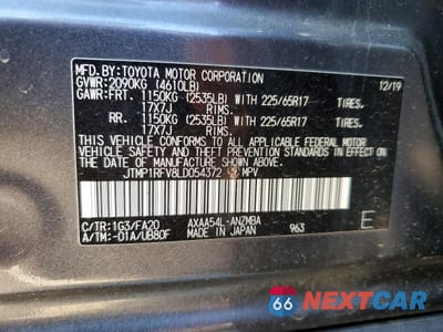 Zdjęcie 12 z 12 samochodu: 2020 TOYOTA RAV4 XLE VIN:JTMP1RFV8LD054372 - miniatura