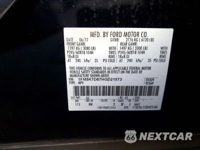 Zdjęcie 13 z 14 samochodu: 2017 FORD EXPLORER XLT VIN:1FM5K7D87HGD21573 - miniatura