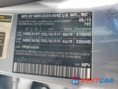 Zdjęcie 13 z 13 samochodu: 2012 MERCEDES-BENZ ML 350 BLUETEC VIN:4JGDA2EB5CA079101 - miniatura