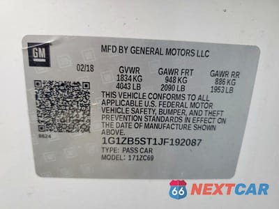 Zdjęcie 12 z 12 samochodu: 2018 CHEVROLET MALIBU LS VIN:1G1ZB5ST1JF192087 - miniatura