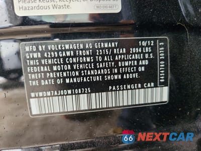 Zdjęcie 12 z 13 samochodu: 2013 VOLKSWAGEN GOLF VIN:WVWDM7AJ0DW108725 - miniatura