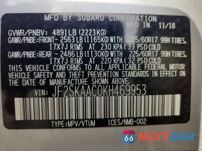 Zdjęcie 13 z 14 samochodu: 2019 SUBARU FORESTER VIN:JF2SKAAC0KH469953 - miniatura