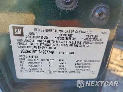 Zdjęcie 12 z 13 samochodu: 2003 CHEVROLET SILVERADO K1500 VIN:2GCEK19T131207749 - miniatura
