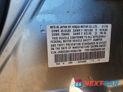 Zdjęcie 12 z 12 samochodu: 2009 HONDA FIT SPORT VIN:JHMGE88419S054798 - miniatura