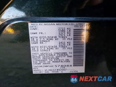 Zdjęcie 13 z 13 samochodu: 2019 NISSAN PATHFINDER S VIN:5N1DR2MM5KC578088 - miniatura
