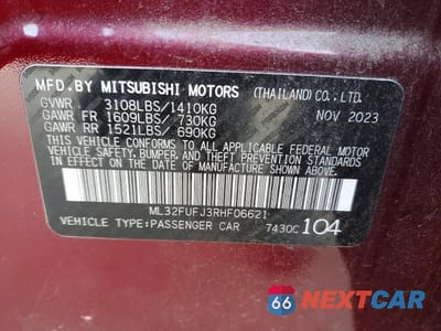 Zdjęcie 12 z 12 samochodu: 2024 MITSUBISHI MIRAGE G4 ES VIN:ML32FUFJ3RHF06621 - miniatura