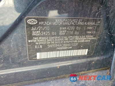Zdjęcie 12 z 12 samochodu: 2011 HYUNDAI SONATA GLS VIN:5NPEB4AC8BH111031 - miniatura