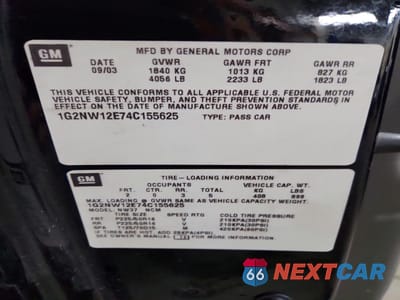 Zdjęcie 13 z 13 samochodu: 2004 PONTIAC GRAND AM GT VIN:1G2NW12E74C155625 - miniatura