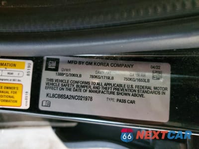 Zdjęcie 12 z 12 samochodu: 2022 CHEVROLET SPARK LS VIN:KL8CB6SA2NC021978 - miniatura