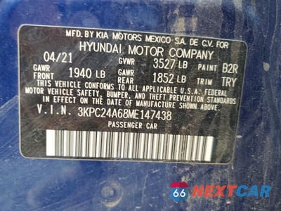 Zdjęcie 13 z 13 samochodu: 2021 HYUNDAI ACCENT SE VIN:3KPC24A68ME147438 - miniatura