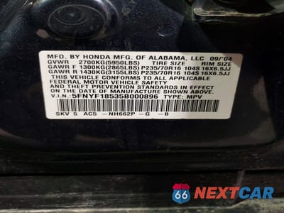 Zdjęcie 13 z 13 samochodu: 2005 HONDA PILOT EXL VIN:5FNYF18535B000896 - miniatura