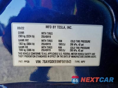 Zdjęcie 12 z 12 samochodu: 2022 TESLA MODEL Y VIN:7SAYGDEE6NF561843 - miniatura