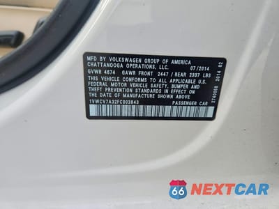 Zdjęcie 12 z 12 samochodu: 2015 VOLKSWAGEN PASSAT SEL VIN:1VWCV7A32FC003843 - miniatura