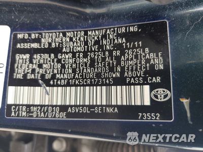 Zdjęcie 12 z 13 samochodu: 2012 TOYOTA CAMRY BASE VIN:4T4BF1FK5CR173145 - miniatura
