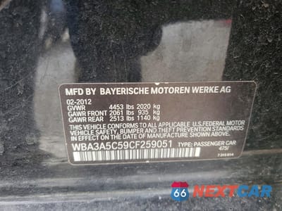 Zdjęcie 12 z 12 samochodu: 2012 BMW 328 I VIN:WBA3A5C59CF259051 - miniatura