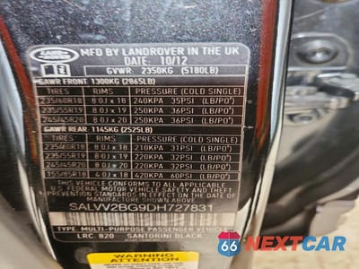 Zdjęcie 13 z 13 samochodu: 2013 LAND ROVER RANGE ROVER EVOQUE PRESTIGE PREMIUM VIN:SALVV2BG9DH727831 - miniatura