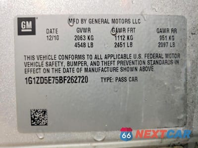 Zdjęcie 12 z 12 samochodu: 2011 CHEVROLET MALIBU 2LT VIN:1G1ZD5E75BF262720 - miniatura