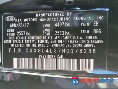 Zdjęcie 13 z 13 samochodu: 2017 KIA OPTIMA EX VIN:5XXGU4L37HG178238 - miniatura