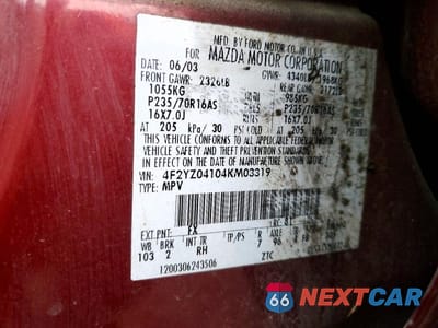 Zdjęcie 13 z 13 samochodu: 2004 MAZDA TRIBUTE LX VIN:4F2YZ04104KM03319 - miniatura