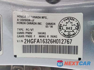 Zdjęcie 12 z 12 samochodu: 2006 HONDA CIVIC DX VP VIN:2HGFA16326H012767 - miniatura