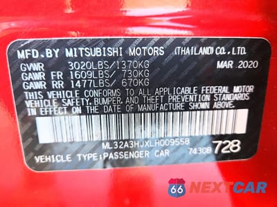 Zdjęcie 12 z 13 samochodu: 2020 MITSUBISHI MIRAGE ES VIN:ML32A3HJXLH009558 - miniatura