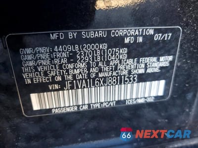 Zdjęcie 13 z 13 samochodu: 2018 SUBARU WRX LIMITED VIN:JF1VA1L6XJ8811533 - miniatura
