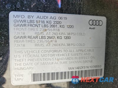 Zdjęcie 13 z 14 samochodu: 2019 AUDI Q3 PREMIUM VIN:WA1AECF31K1076553 - miniatura