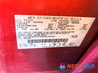 Zdjęcie 12 z 12 samochodu: 2003 FORD F150 SUPERCREW VIN:1FTRW076X3KD32049 - miniatura
