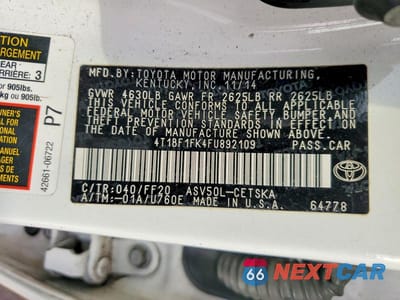 Zdjęcie 12 z 12 samochodu: 2015 TOYOTA CAMRY LE VIN:4T1BF1FK4FU892109 - miniatura