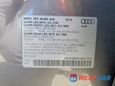 Zdjęcie 13 z 14 samochodu: 2019 AUDI E-TRON PRESTIGE VIN:WA1VABGE7KB017704 - miniatura