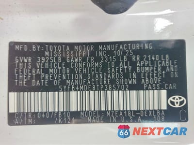 Zdjęcie 12 z 12 samochodu: 2026 TOYOTA COROLLA VIN:5YFB4MDE8TP385702 - miniatura