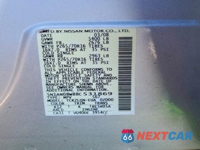 Zdjęcie 13 z 14 samochodu: 2008 NISSAN XTERRA OFF ROAD VIN:5N1AN08W88C531869 - miniatura