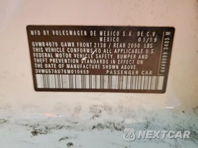 Zdjęcie 12 z 12 samochodu: 2019 VOLKSWAGEN GOLF S VIN:3VWG57AU7KM010659 - miniatura