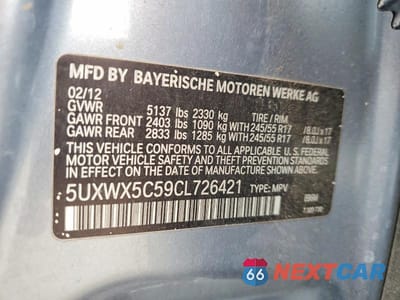 Zdjęcie 13 z 13 samochodu: 2012 BMW X3 XDRIVE28I VIN:5UXWX5C59CL726421 - miniatura
