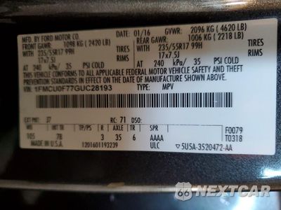 Zdjęcie 12 z 13 samochodu: 2016 FORD ESCAPE S VIN:1FMCU0F77GUC28193 - miniatura