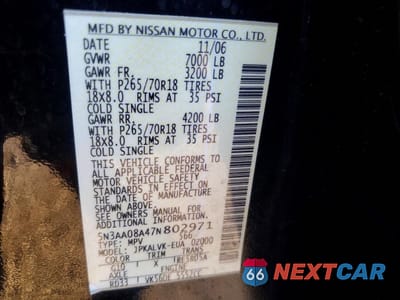 Zdjęcie 13 z 13 samochodu: 2007 INFINITI QX56 VIN:5N3AA08A47N802971 - miniatura
