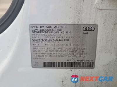 Zdjęcie 13 z 13 samochodu: 2017 AUDI Q5 PREMIUM VIN:WA1C2AFP1HA066347 - miniatura