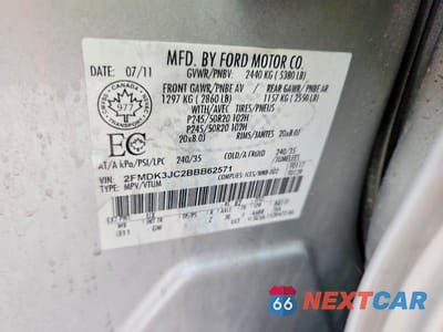 Zdjęcie 12 z 12 samochodu: 2011 FORD EDGE SEL VIN:2FMDK3JC2BBB62571 - miniatura
