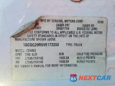 Zdjęcie 12 z 12 samochodu: 1997 CHEVROLET GMT-400 C2500 VIN:1GCGC29R0VE172283 - miniatura