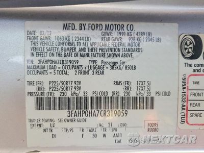 Zdjęcie 12 z 13 samochodu: 2012 FORD FUSION SE VIN:3FAHP0HA7CR319059 - miniatura