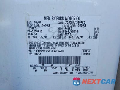 Zdjęcie 12 z 12 samochodu: 2005 FORD F150 SUPERCREW VIN:1FTPW12525FA12618 - miniatura